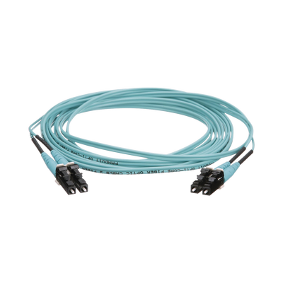 Jumper de Fibra Óptica Multimodo 50/125 OM4, LC-LC Duplex, OFNR (Riser), Color Aqua, 5 Metros (16.40 Pies)