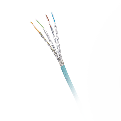 Bobina de Cable Blindado S/FTP Categoría 6A, Uso Industrial con Resistencia al Aceite, Rayos UV y Abrasión, Multifilar (Flexible), Color Azul Cerceta, Bobina de 500 Metros (1640 Pies)