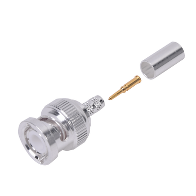 Conector BNC Macho de Anillo Plegable para Cable LP-142, LP-195, LMR-195, RG-58/U, RG-142/U, Plata/Oro/Teflón.