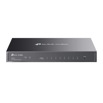 Switch Administrado Gigabit 8 Puertos / Omada SDN / 16 Gbps Capacidad Switching / Gestión Cloud y Local / VLAN / QoS / ACL / Sin Ventiladores / Montaje Pared-Escritorio