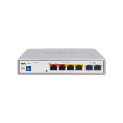 Switch PoE / Administración en la nube / Con 4 puertos 10/100 Mbsp PoE af/at / 2 Puertos Uplink 10/100 MBPS /  Presupuesto 60 W / PoE hasta 250 metros / Soporta protocolo ONVIF