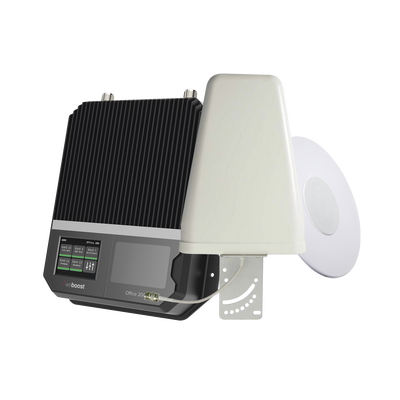 KIT Amplificador de señal celular 4G LTE, 3G y VOZ con antena direccional. Especial para cubrir áreas de hasta 1600 Metros Cuadrados por ser de grado comercial e industrial. Soporta múltiples operadores, tecnologías y usuarios.