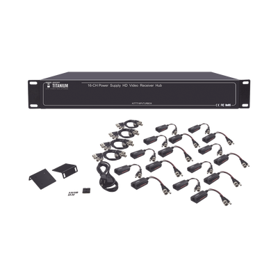 Kit de TRANSCEPTOR ACTIVO DE 16 Canales / VIDEO+PODER en un solo Cable UTP / 150m en 4K, 200m en 5 MP/ Envía 36 Vcc y recibe 12 Vcc / TODO INCLUIDO PARA RACK / Compatible con cámaras HD-TVI/CVI/AHD/CVBS / Instalación Limpia 