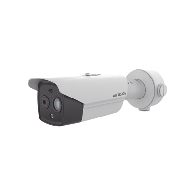 Cámara Bala IP Térmica y Óptica Biespectral / Análisis de Video (VCA) para Protección Perimetral / Medición de Temperatura -20°C a 150°C / Teleobjetivo Térmico 9.7mm / Térmica 256 x 192 / &Oa