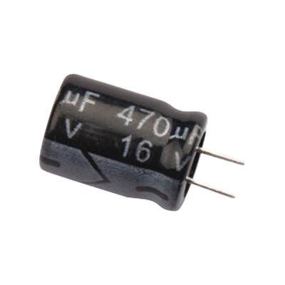 Capacitor Electrolítico de Aluminio, Radial de 470 µFd, 16 Vcc, 105 °C, 8.0 x 11 mm.