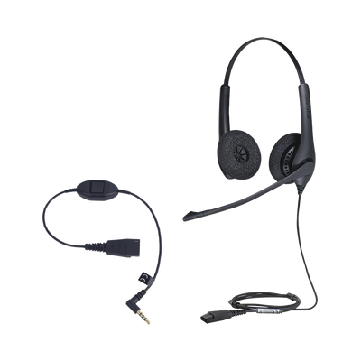 KIT, Diadema con cancelación de ruido, con accesorio para conexiones 3.5mm Incluye modelos BIZ-1500-DUO-QD y MOBILE-QD-35MM-Sï»¿