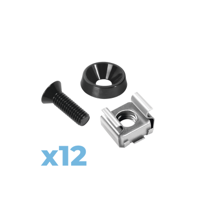 [LP-TAT-12] Juego de 12 Tornillos con 12 Arandelas y 12 Tuercas Enjauladas para Rack Linkedpro 