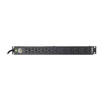 [HTCM-1U-10C] Multicontacto Horizontal (PDU) de 10 Contactos (NEMA 5-15R) Rack 19" 1UR. Voltaje Entrada/Salida: 120Vca/15A
