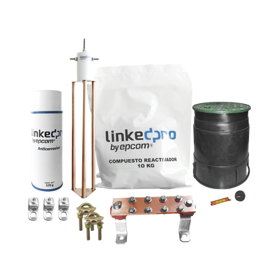 [LP-GROUND30A-KIT] Kit Puesta a Tierra 30A / Electrodo Cobre Electrolítico / Diseño Delta / Filtro Equipotencial / Compuesto 12 kg / Barra Unión + Conectores + Registro