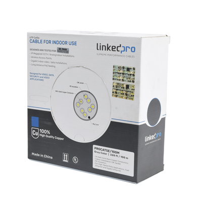 [PRO-CAT-5E/100M] Cable Cat5e de Alto Rendimiento, con Certificaciones ETL, UL, Color Gris, de 100 Metros (328 Pies) para Aplicaciones en CCTV, Redes de Datos. Uso Interior.