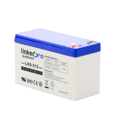 [LK9.512] Batería 12 V / 9.5 Ah / UL / Tecnología AGM / Vida útil promedio 5 años / Para uso en equipo electrónico, Alarmas de Intrusión / Incendio/ Control de acceso / Video Vigilancia / Terminales F1 ( Incluye adaptador F