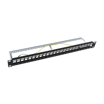 [LP-PP-23-STP-BK-24P] Patch Panel Modular Blindado (STP) de 24 Puertos, con Barra para Organizar Cable