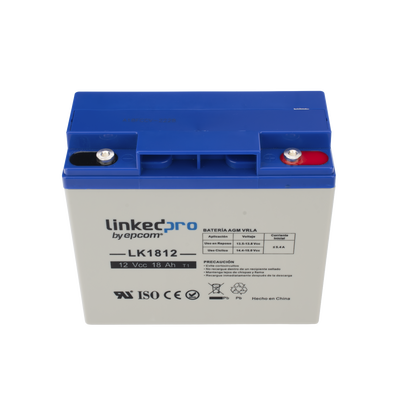 [LK1812] Batería 12 V / 18 Ah / UL / Tecnología AGM / Vida útil promedio de 5 años / Para uso en equipo electrónico, Alarmas de Intrusión / Incendio/ Control de acceso / Video Vigilancia / Terminales T1 