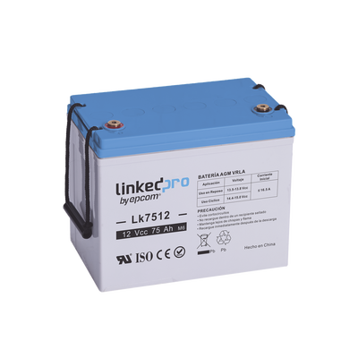 [LK7512] Batería 12 Vcc / 75 Ah / UL / Tecnología AGM-VRLA / Vida útil promedio de 5 años / Para uso en equipo electrónico / Sistemas de emergencia y aplicaciones fotovoltaicas Terminales T3