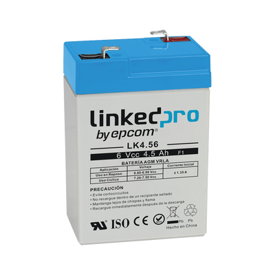 [LK4.56] Batería 6 V / 4.5 Ah / UL / Tecnología AGM / Vida útil promedio 5 años / Para uso en equipo electrónico, Alarmas de Intrusión / Incendio/ Control de acceso / Video Vigilancia / Terminales F1 ( Incluye adaptador F2