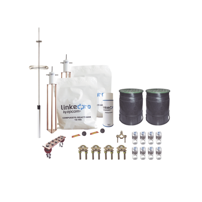 [KLP-TZ-PRO] Kit Pararrayos Torre 30 m / Punta Dipolo Corona Aluminio / Electrodo Cobre 30A / Filtro Equipotencial / Accesorios Instalación Incluidos