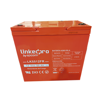 [LK5512FR] Batería 12 V / 55 Ah / UL / Tecnología AGM-VRLA / Vida útil promedio de 5 años / Retardo a la flama / Para uso en equipo electrónico, Alarmas de Intrusión / Incendio/ Control de acceso / Video Vigilancia / Termina