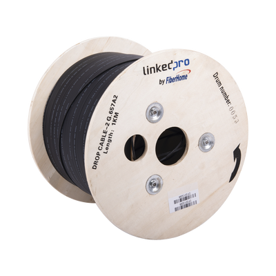 [IC-DROPA2-2C] Carrete de 1 km de Fibra Óptica Drop, Interior/Exterior G.657A2 Monomodo de 2 Hilos (Bifibra), Diseñada para Fusionarse, Dieléctrica, Forro Negro, (No Soporta Conectores Mecánicos)