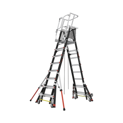 [CAGE8FTR] Escalera de Fibra de Vidrio  con Jaula de 8'-14' (2.44 - 4.27 m). Con Ajuste en Ruedas (RATCHET™ Leveler) (SKU:18515-817).