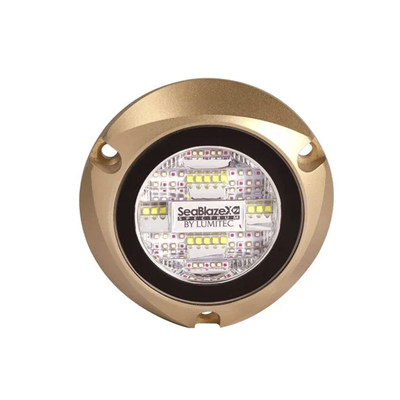 [101516] Luz led marina sumergible SeaBlaze X2, emite luz de color blanco y azul de 6000 lúmenes, fabricada en bronce naval con grado de protección IP68.