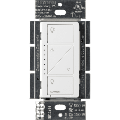 [PD6WCLWH] (Caseta Wireless) Atenuador de pared. Aumenta/Disminuye Intensidad de Iluminación.  No requiere cable neutro. 150W LED / 600W INC/HAL