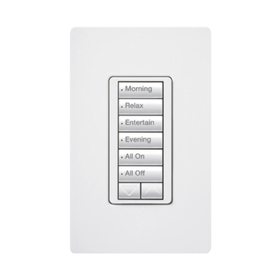 [RRDHN6BRLWH] (RadioRA2) Teclado Seetouch Hibrido 6 botones, 2 botones subir/bajar, programe escenas diferentes en cada botón,puede instalarse en un interruptor de luz.
