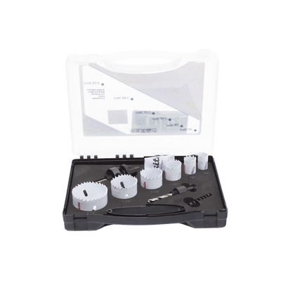 [D-21870] Kit de broca sierras (3/4 - 2 1/4 in) incluye 6 piezas de broca sierras, 2 adaptadores y resorte de expulsión.