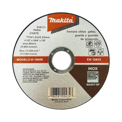 [D18409]  Disco de Corte de 7/8" de acero inoxidable, diámetro de 4-1/2" 