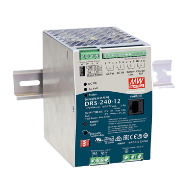 [DRS24012] Fuente de Poder Industrial de 240W con Cargador de Baterías, salida 12Vcc, 20A, para montaje Riel Din