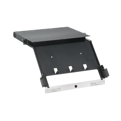 [FCE1U] Panel de Distribución de Fibra Óptica, Acepta 4 Placas FAP o FMP, Bandeja Deslizable e Inclinable Hacia Abajo, Hasta 96 Fibras, Color Negro, 1UR