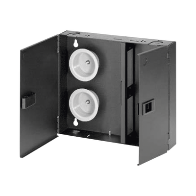 [FWME2] Caja de Conexión de Fibra Óptica, Para Montaje en Pared, Acepta 2 Placas FAP o FMP, Hasta 48 Fibras, Color Negro