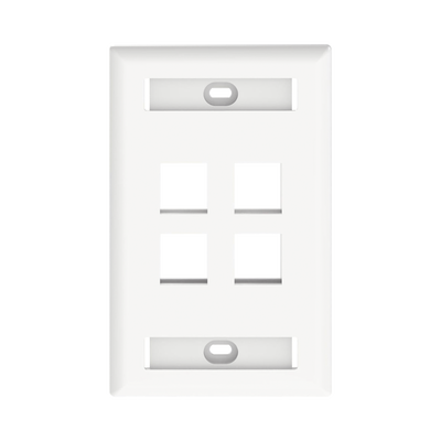 [NK4FWHY] Placa de Pared Vertical, Salida Para 4 Puertos Keystone, Con Espacios Para Etiquetas, Color Blanco
