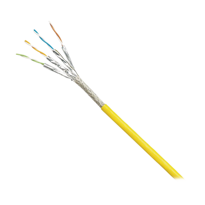 [ISX6X04AYL-LED] Bobina de Cable Blindado S/FTP Categoría 6A, Uso Industrial con Resistencia al Aceite, Rayos UV y Abrasión, Multifilar (Flexible), Color Amarillo, Bobina de 500 Metros (1640 Pies)