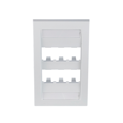 [CFPE6WHY] Placa de Pared Vertical Ejecutiva, Salida Para 6 Puertos Mini-Com, Con Espacios Para Etiquetas, Color Blanco