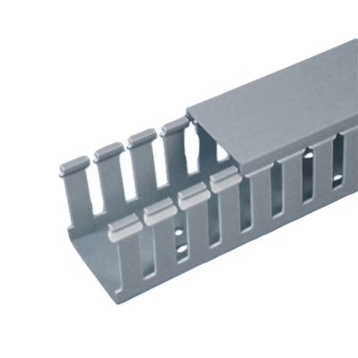 [FC1X4LG2] Canaleta Ranurada de PVC con Tapa, Tipo F, 32 mm de Ancho, 101.6 mm de Alto y 2 m de Largo, Color Gris