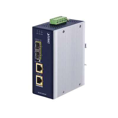 [IGUP-2205AT] Convertidor de Medios Industrial de 2 Puertos SFP 100/1000X a 2 Puertos RJ45 10/100/1000T 802.3bt PoE++