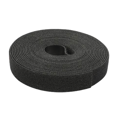 [PST-C05-001-BK] Cinta de Contacto Autoadherente Color Negro / 1.6 cm x 25 metros / Espalda con Espalda (Gancho y Bucle) 