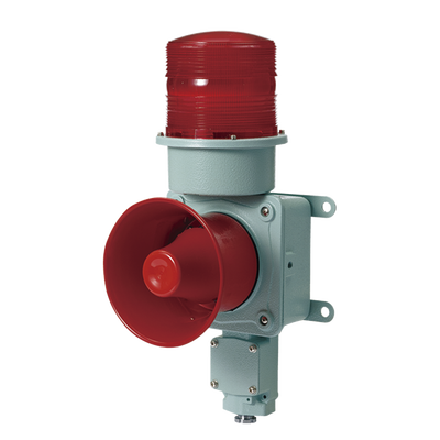 [SDL-WS-24-R] Combinación de baliza LED color roja con sirena electrónica para aplicaciones de la industria pesada  máx.120 dB a 24 VCD