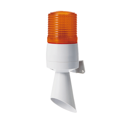 [S60ADL-110-A] Luz LED con patrones de destello fijo y destellante con buzzer incorporado de alto volumen Máx. 95 dB color Ámbar 110 VCA
