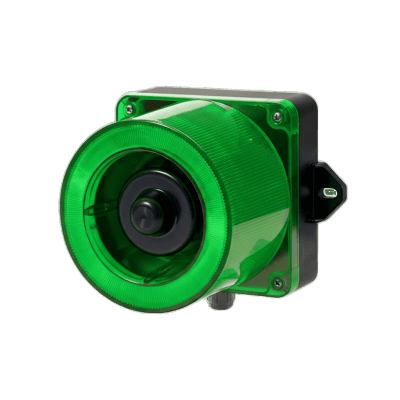 [QWCD50-012024-G-LC] Combinacion de baliza LED color Verde y sirena electrónica de 31 tonos resistente a la intemperie de volumen máx. 123 dB a 12-24 VCD