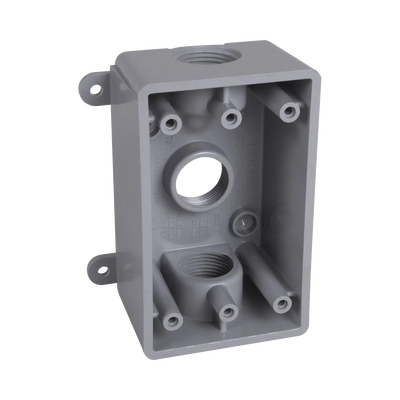[HUB-PSB-37550-GY] Caja Impermeable de 1 Gang / Profundidad de 2 Pulgadas (5.08 cm) / Cuenta con 3 Salidas Roscadas para Tubería de 1/2 Ó 3/4 / Color Gris