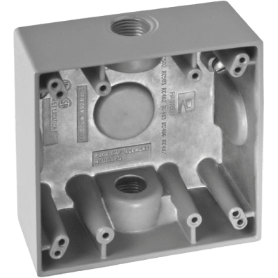 [RC-0483-M] Caja Cuadra de 3/4" a Prueba de Intemperie/ Cuenta con 2 salidas / Con Orejas para Montaje.