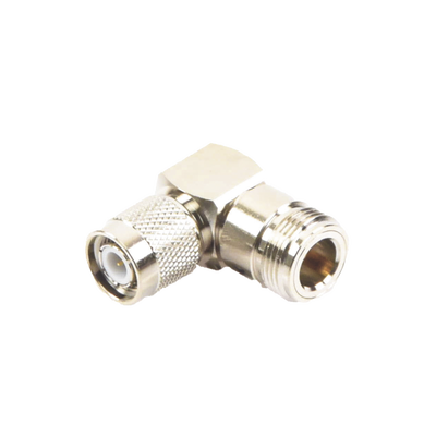 [RFT-1234-11]  Adaptador en Ángulo Recto de Conector TNC Macho a N Hembra, Níquel/ Oro/ Teflón.