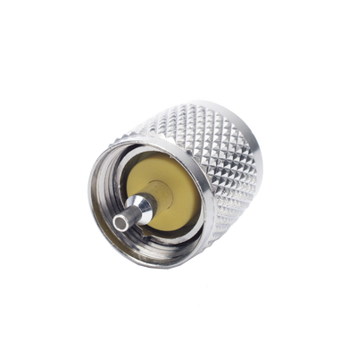[RFU-508-X] Conector UHF Macho (PL-259) de Anillo Plegable para Cable Coaxial RG-8/X, 9258, LMR-240,  Níquel/ Plata/ Baquelita.