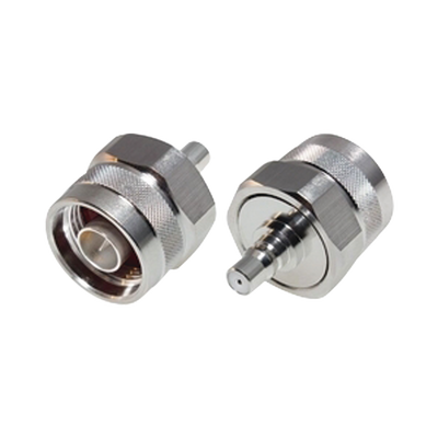 [RQA-5478] Adaptador de Bajo PIM, Interserie de Conector N Macho a QMA (Quick Mate) Hembra, Bronce Blanco/ Oro/ Teflón.