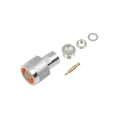 [RFN-1004-1SX] Conector N Macho de Rosca para Cables RG-8/X, LMR-240, BELDEN 9258, Plata / Oro / Teflón.