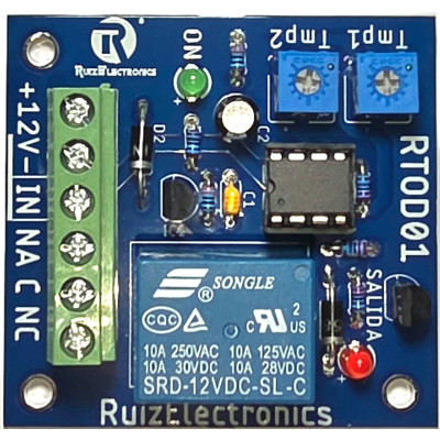 [RTOD01] Tarjeta Temporizadora RTOD01 / Retardo 0-60 segundos / Duración 0-60 segundos / Alimentación 12VDC / Salida Relevador NA-NC-C / Indicadores LED
