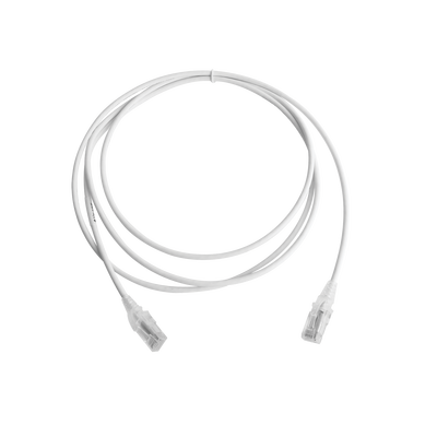 [MC6-07-02-28B] Patch Cord MC6 Modular Cat6 UTP, CM/LS0H, 2.13 Metros (7 Pies), Color Blanco, Diámetro Reducido (28AWG), Versión Bulk (Sin Empaque Individual)
