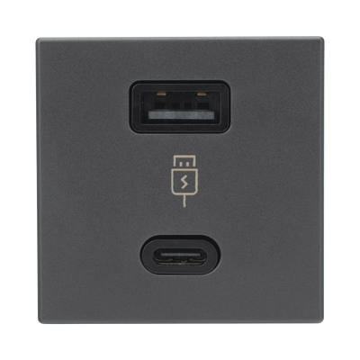 [SM-2USB-G] Módulo Doble USB Tipo A+C / Carga Rápida 30W / Color Grafito / Compatible con Torres y Cajas Simon / Modelo: (K126F/14)