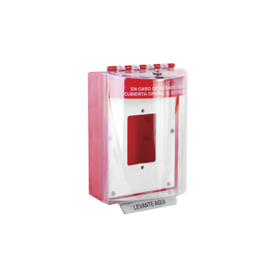 [STI-13510FR-ES] Cubierta Universal De Policarbonato Con Espaciador y Placa De Montaje Interna, Texto De Incendio En Español, Interior/Exterior, Serie Universal Stopper®